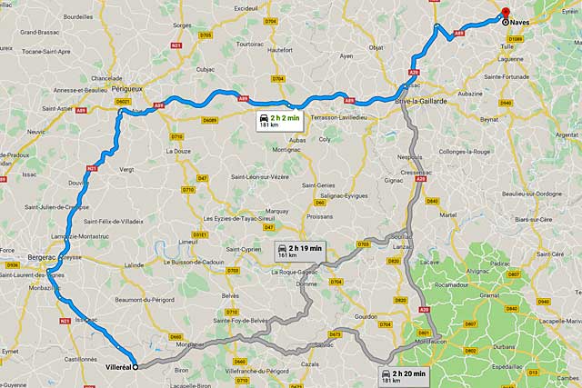 Pour aller jouer à à Naves, l'USV devra faire plus de 180 km... - Illustration DR - Google Maps Pour aller jouer à à Naves, l'USV devra faire plus de 180 km... - Illustration DR - Google Maps