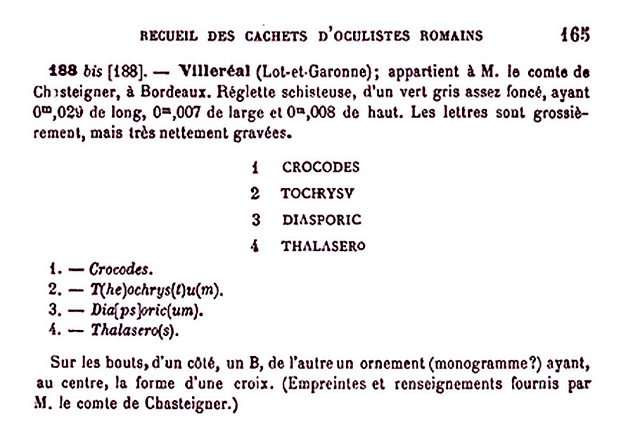 Le cachet à collyres de Villeréal, dans la Revue Archéologique (1894) - - BnF - Gallica Le cachet à collyres de Villeréal, dans la Revue Archéologique (1894) - - BnF - Gallica